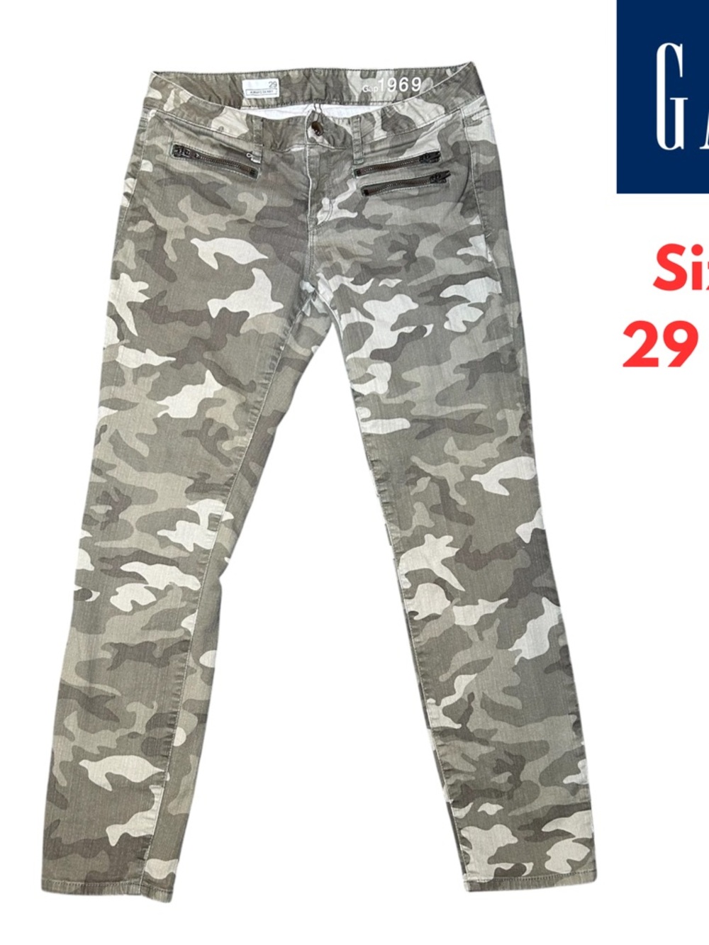 GAP Womens Jeans Camouflage Sz 29 / 8 mid Rise Skinny Green Stretch #233